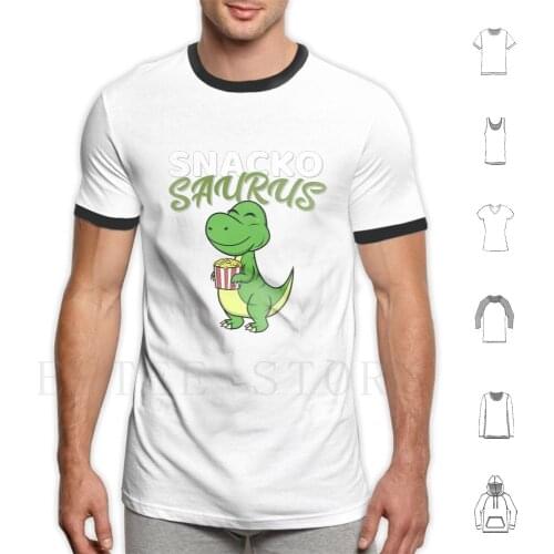Snackosaurus Dinosaur T-Rex T Shirt DIY Big Size 100% Cotton Dinosaur T Rex Tyrannosaurus Snackosaurus Animal Food Popcorn