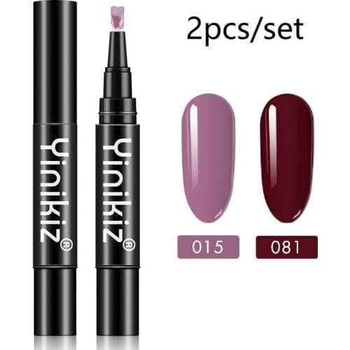 Yinikiz 2pcs/set Gel Nail Polish Nail Brush Pen One Step Nail Lacquer Gel Semi Permanent UV LED Nail Art Manicure Glue