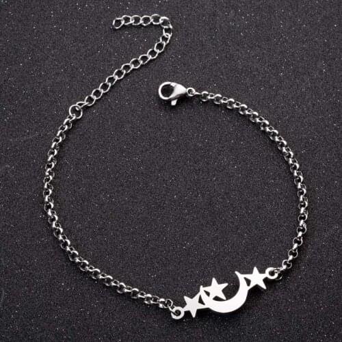 Hfarich Valentines Bracelets Dainty Stainless Steel Moon&Star Cuff Bracelets Bangles for Women Girlfriends Gifts Wholesale