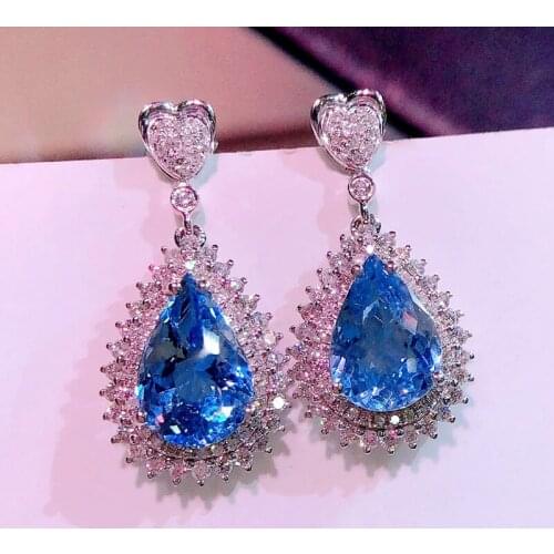Huitan Gorgeous Water Drop Dangle Earrings Women for Engagement Wedding Party Bright Blue Cubic Zirconia Earring Fashion Jewelry
