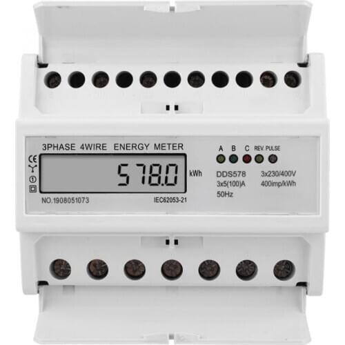DDS578 3 Phase 4 Wire 7P 380V Energy Meter LCD Display Watt Hour Meter ElectricType Power Meter