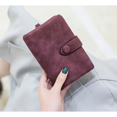 2020 Tri-fold Short Women Wallets with Coin Zipper Pocket Minimalist Frosted Soft Leather Ladies Purses Female Pink Small Wallet