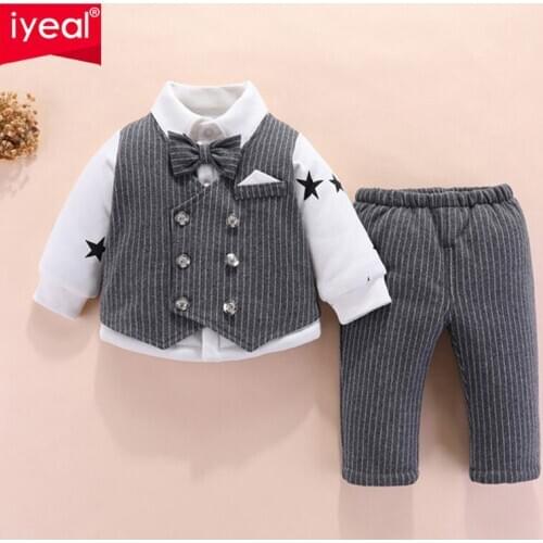 IYEAL Gentleman Newborn Baby Boys Clothes Sets Christening Formal Party Outfits 3PCS Long Sleeve Winter Outerwear Suits