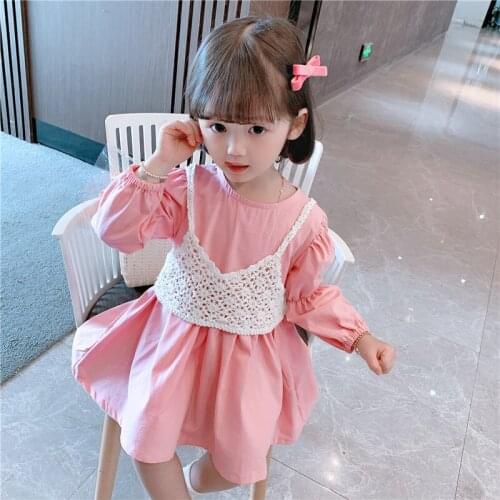 Baby Girls Dress Set 2021 Spring Summer Long Sleeve O Neck Princess Dress+ Knitted Camisole Vest 2Pcs Suit Kids Clothes