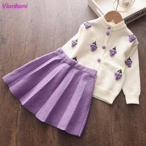 Girls Clothing Sets Winter Children Clothes Knited Sweater Tops Skirt 2pcs Suit Casual Kids Outfits 2021 Fruit Girls Costume