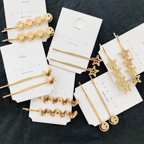 Korea Simple Metal Hairpins for Women Hollow Star Heart Shape Hair Clips Elegant Hairpins Barrette Hair Styling Tool Accessories