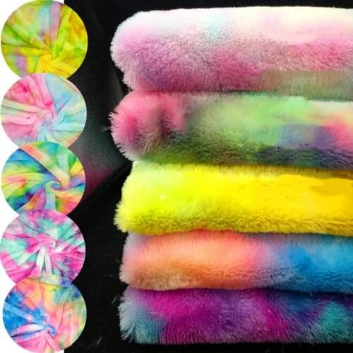 Colorful gradient rainbow pv plush fur fabric toy handicraft dog house tie dye fabric imitation rabbit fur fabric diy materials