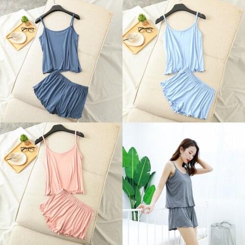 Summer New Modal Camisole Sexy Pajamas Two-piece Set Thin Loose Shorts Multicolor Large Size Pajamas Set Home Service Womens