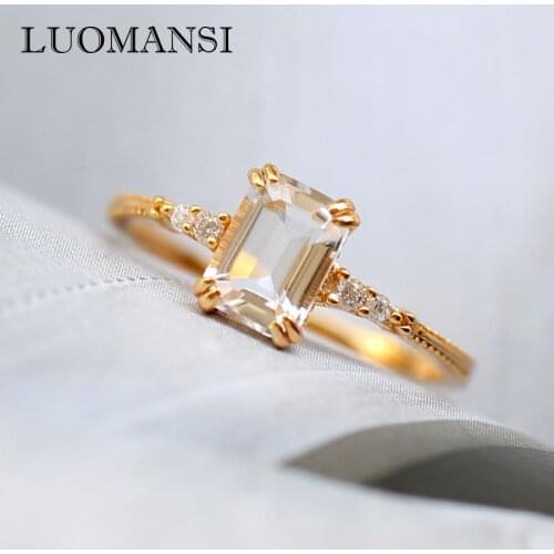 Luomansi Solid S925 Silver Square Natural Crystal Ring Womens Party Wedding Super Flash Jewelry Wholesale
