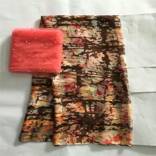 LX!High quality 100% African silk chiffon floral printed fabric,for ladies dress soft and comfortable printed silk fabric!F32420