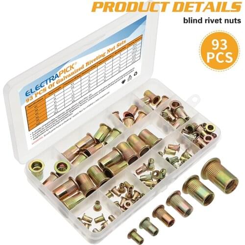 M3 M4 M5 M6 M8 M10 M12 Rivet Nuts Set Zinc Plated Nutserts Threaded Insert Nutsert Cap Flat Head Rivet Nuts Carbon Steel