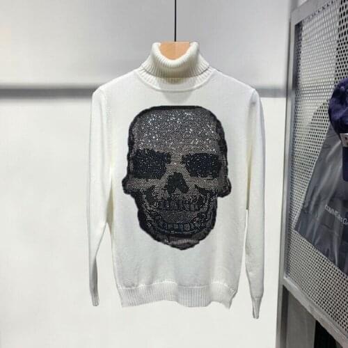 Real Picture Classic Skull Head Luxury Design Long Sleeve Fashion Men Turtleneck Sweater Brand Sweatshirt Loose Pullover