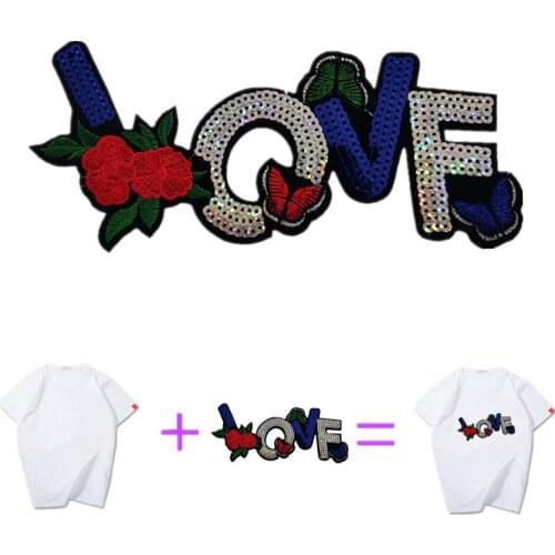 Patch LOVE Flower Diy Clothes Stickers Sequins Large Biker Badge Iron Ons Patches For Clothing Strange Things Christmas Gift