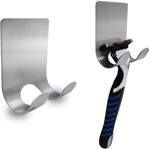 1Pcs Wall-mounted Stainless Steel Razor Holders Wall Adhesive Shaver Storage Racks Kitchen Door Bathroom Sticky Hooks For Plugs