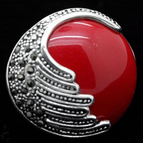 Latest design ladys 25mm Red Coral 925 Sterling Marcasite Ring Size 7/8/9/10 natural Luxury Ms. girl Wedding Jewelry