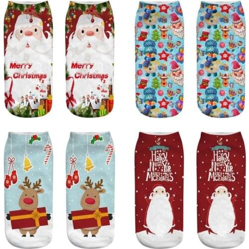 New 3D Printed Christmas Women Socks Unisex Cartoon Elk Snowman Santa Low Cut Trend Funny Low Cut Different Pattern Female Sock