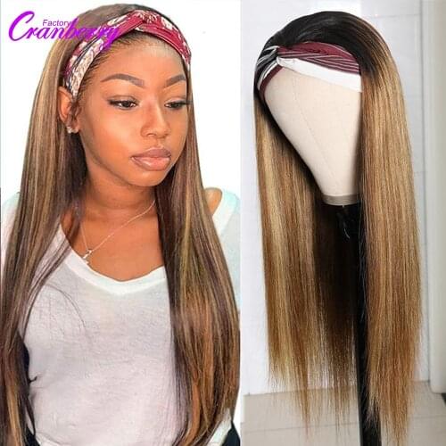 Cranberry Hair Ombre Highlight Straight Human Hair Wigs With Headband Scarf 4 27 Color Brazilian Headband Wigs For Black Women