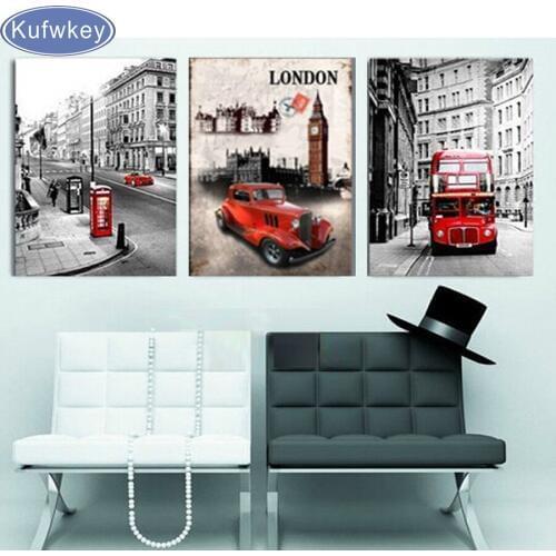 3d diy Full square Diamond Painting Cross Stitch london street,bus,Canvas Painting,5D Diamond Embroidery,diamond Mosaic stickers