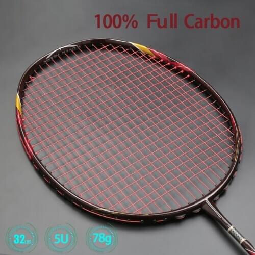 100% Carbon Fiber Strung Badminton Racket 3 Colors Super Light 5U Bamboo Craftsmanship Racquet Sports Bag Professional Rackets