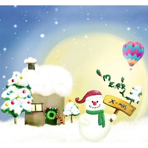Merry Christmas Tree Snowman House Photography Backdrops Photo Props Studio Background 5x7ft