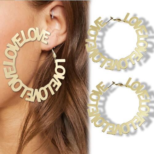 Big Hoop Celebrity Earrings for Women YAS QUEEN Love Word Letter Hip Hop Fashion Jewelry Brincos Aretes Trendy Round Statement