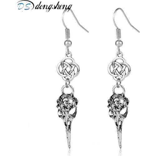 Dongsheng Women Devil Viking Scottish Irish Knot Drop Earring Viking Odin Raven Skull Crown Earring Emo Skeleton Dangle Earring