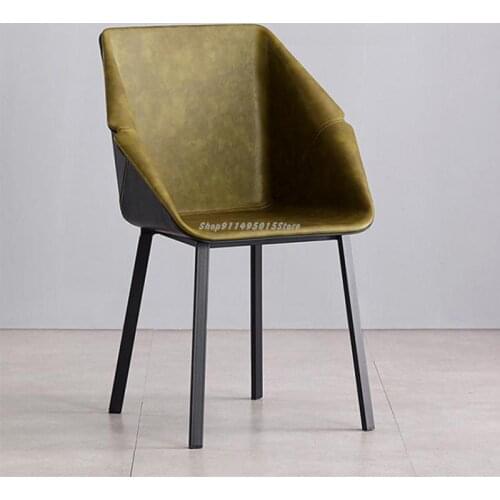 Light Luxury Dining Chair Saddle Leather Hotel Backrest Armrest Desk Chair Retro Homestay Restaurant Creative Chair