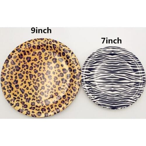 10pcs Zoo Leopard Tiger Print Theme Disposable 7/9inch Paper Plates Party Tableware