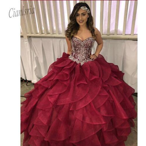 2020 Tiered Ball Gown Quinceanera Dress with Beads Sweet 16 Dress Long Teen Girls Pageant Dress