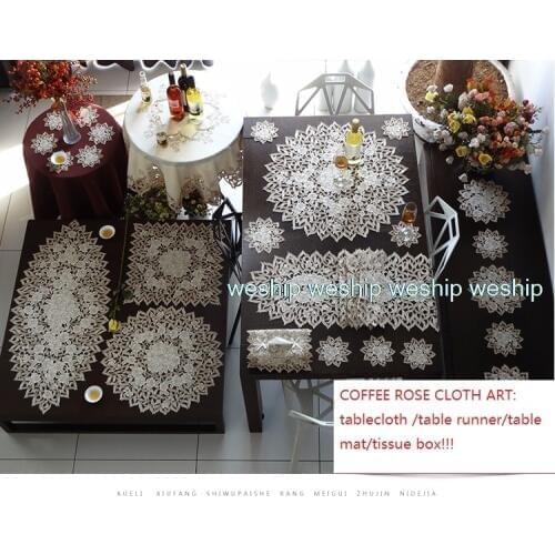 Coffe rose High-end luxury Home cloth embroidery tablecloth table runner mat dust cover
