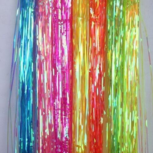 1M X 2M Birthday Foil Fringe Curtain Transparent Candy Tinsel Curtain Wedding Backdrops Decorations Valentines Day Decor