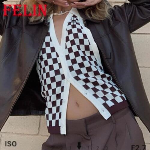 Za 2021 Streetwear Plaid Sexy Knitted Cardigans Women Backless V Neck Elegant Sweaters Elastic Women Tops