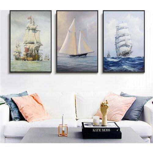 100% High quality canvas painting about ship sailboat vintage noridc poster wall pictures for living room kids room decoration