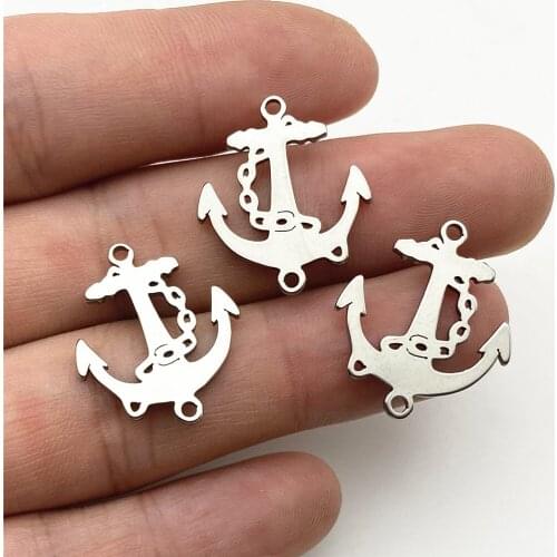 5pcs 19*22mm Anchor Pendant 100% Stainless Steel Double Size Anchor Pattern Jewelry Connector Handmade Diy Making