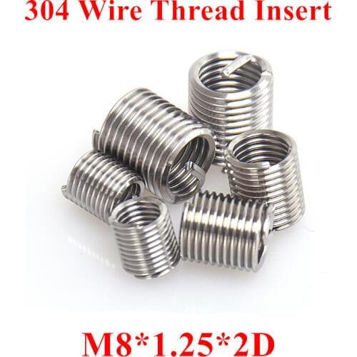 50pcs M8*1.25*2D M8 Wire Thread Insert 304 Stainless steel m8 Screw Bushing, m8*2D Wire Screw Sleeve Thread Repair Insert