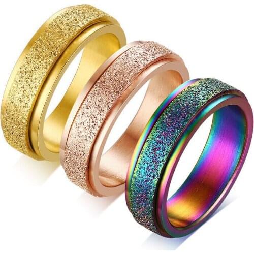 6mm Spinner Scrub Mens Ring Gold Tone Colorful Stainless Steel Ring Male Fashion Jewelry
