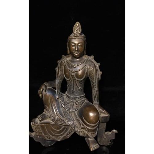 9" Tibet Buddhism Temple Old bronze Guanyin Bodhisattva Statue Avalokitesvara statue Amitabha Buddha Statue