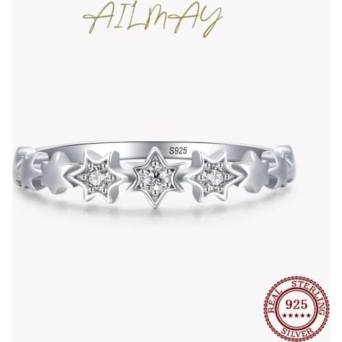 Ailmay Dazzling Clear Zircon Little Star Finger Ring For Women Girl Classic 925 Sterling Silver Fashion Jewelry Gift