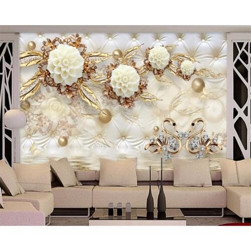 Beibehang Custom wallpaper 3d luxury gold white flowers soft bag ball jewelry murals living TV background 3d photo wallpaper