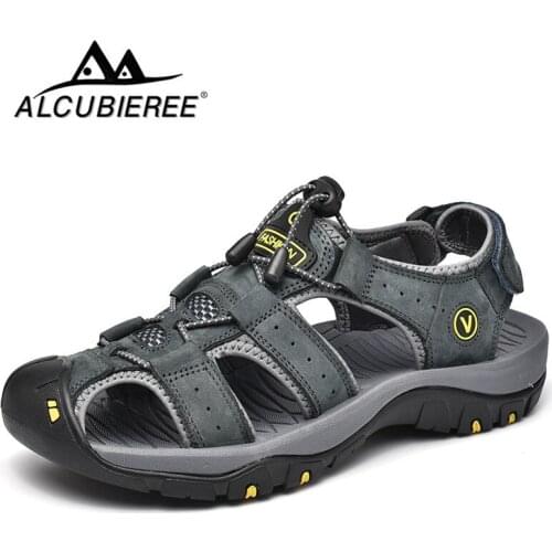 ALCUBIEREE Genuine Leather Men Shoes Summer New Large Size Mens Sandals Men Sandals Fashion Sandals Slippers Big Size 38-47