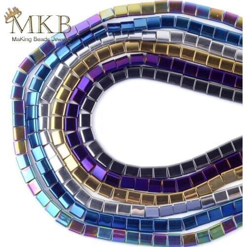 6Colors Natural Double Hole Golds Black Hematite Square Stone Beads Spacer Loose Beads For Jewelry Making Beads DIY Bracelets15"