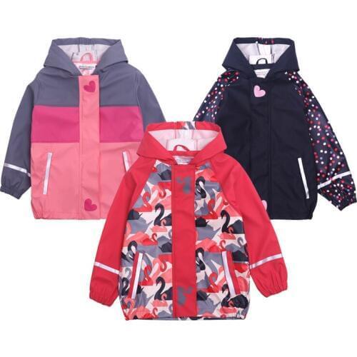 2020 Rain Jackets Kids Cartoon Hooded Waterproof Girls Coats Autumn Sport Children Outerwear PU Windproof Baby Clothes