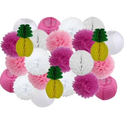 Baby Shower Decor 24pcs/set Pink Set Paper Crafts Girl Boy Birthday Party Favor Round Paper Lantern Christmas Hanging Ornament