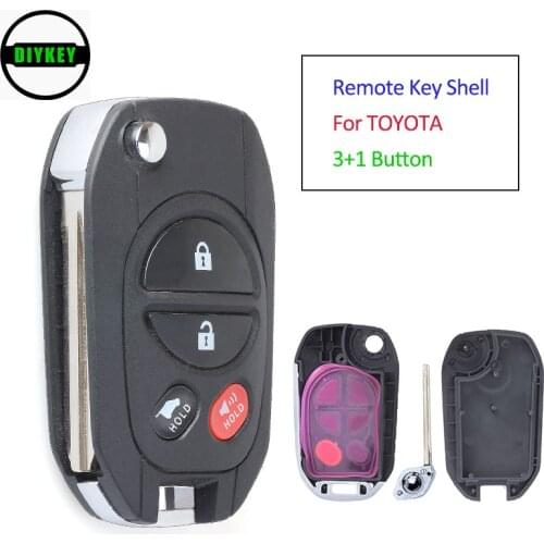 DIYKEY Modified Filp Remote Key Shell 3+1 / 4 Button for TOYOTA Highlander Sequoia Sienna Tacoma Tundra Avalon Solara