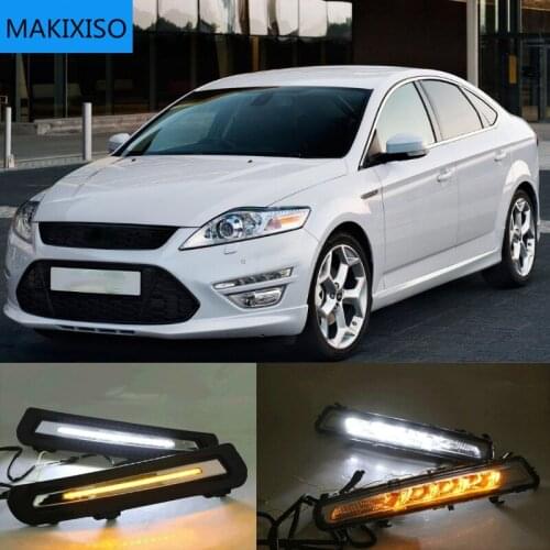 DRL Driving Daytime Running Light fog lamp 12V Relay Daylight Yellow turn signal 2Pcs for Ford Mondeo 2011 2012 2013