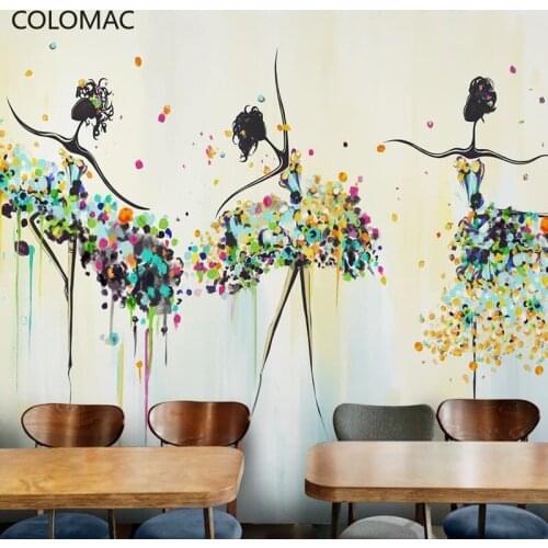 Colomac Custom Fresh Hand-painted Color Dance Girl Wallpaper Ballet Music Classroom Childrens Room Mural Decor Drop Shopping