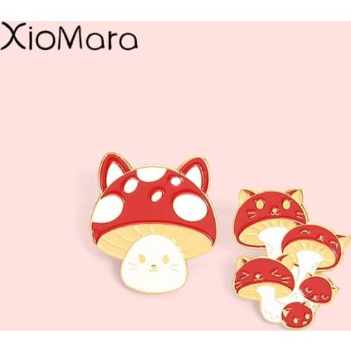 Custom Cute Fun Animal Enamel Pins Beard Cat Face Mushroom Brooches Lapel Badge Bag Cartoon Plant Jewelry Gifts For Kid Friends
