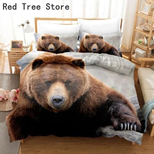 Cute Brown Bear Bedding Set 2/3Pcs Duvet Cover & Pillowcase(s) 3D Printed Quilt Cover Home Textile Kids Boy Girl Gift Drop Ship