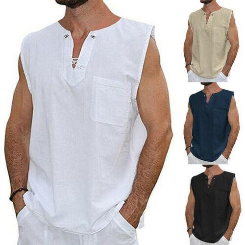Fashion Cotton and linen Tank Top Men T-shirt Summer Baggy Vest Tee Hippie Shirts Sleeveless loose Tops mens clothing 2020