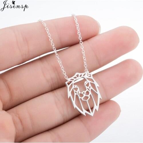 Jisensp Trendy Geometric Origami Necklace Cute Animal Jewelry Simple Lion Pendant Power Necklace Women and Men Party Accessories